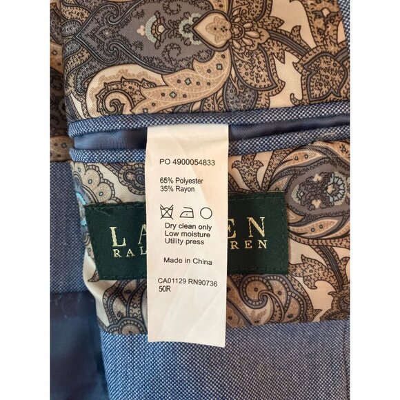 Ralph Lauren Mens 44L Solid Blue Sport Coat Two-Button Lightweight Jacket Blazer - Picture 11 of 16